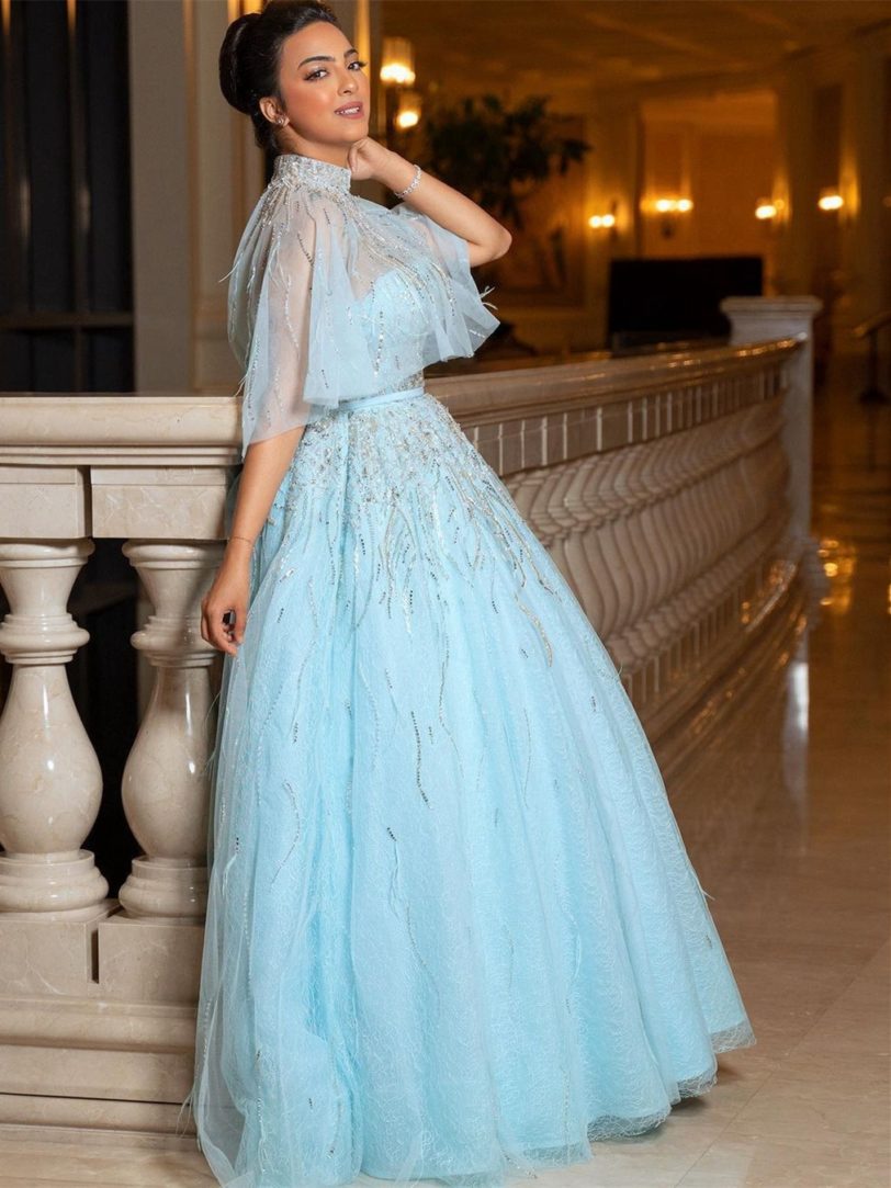 Sky Blue Celebrity Dubai Caftan Evening Dress Saudi Arabia Wedding Dress With Applique Sequined Strapless Ballgown Custom Made - Image 4