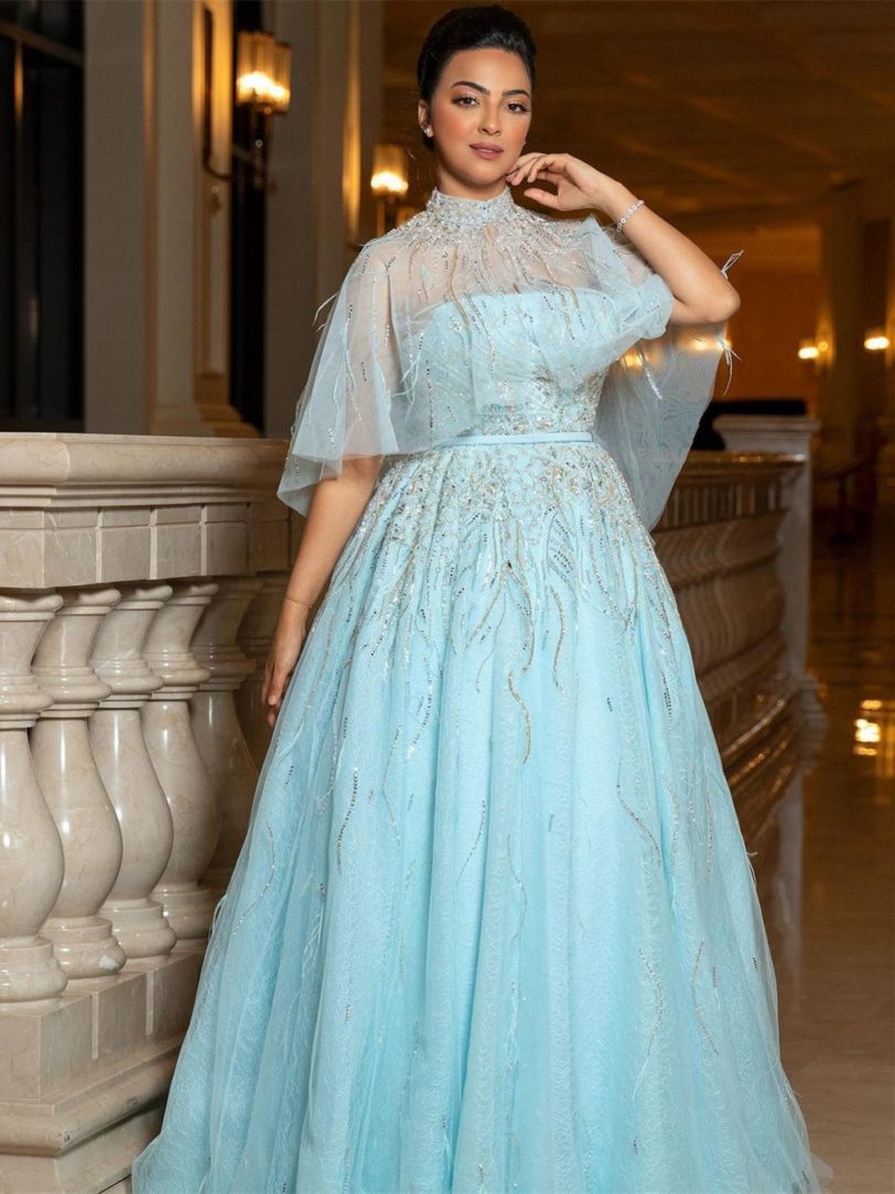 Sky Blue Celebrity Dubai Caftan Evening Dress Saudi Arabia Wedding Dress With Applique Sequined Strapless Ballgown Custom Made - Image 5