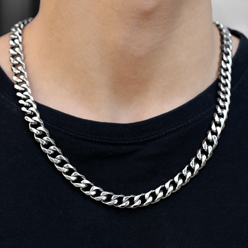 Stainless Steel Chain Necklace for Men Women Curb Cuban Link Chain Silver Color Punk Choker Fashion