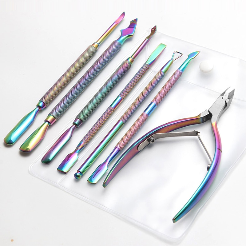 Stainless Steel Cuticle Pusher Nail Cuticle Nipper Scissors Spoon Pusher Dead Skin Remove Nail Art Manicure