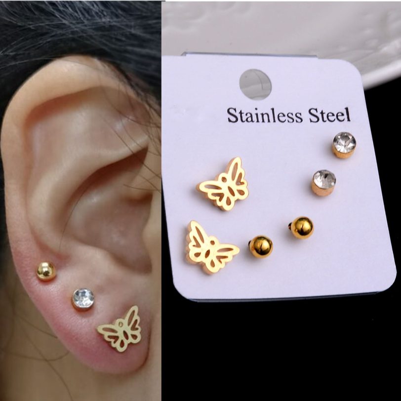 Stainless Steel Earrings Small Cute Butterfly Star Moon Heart Stud Earrings Set Punk Piercing Earing Women's Minimalist Jewelry - Image 3