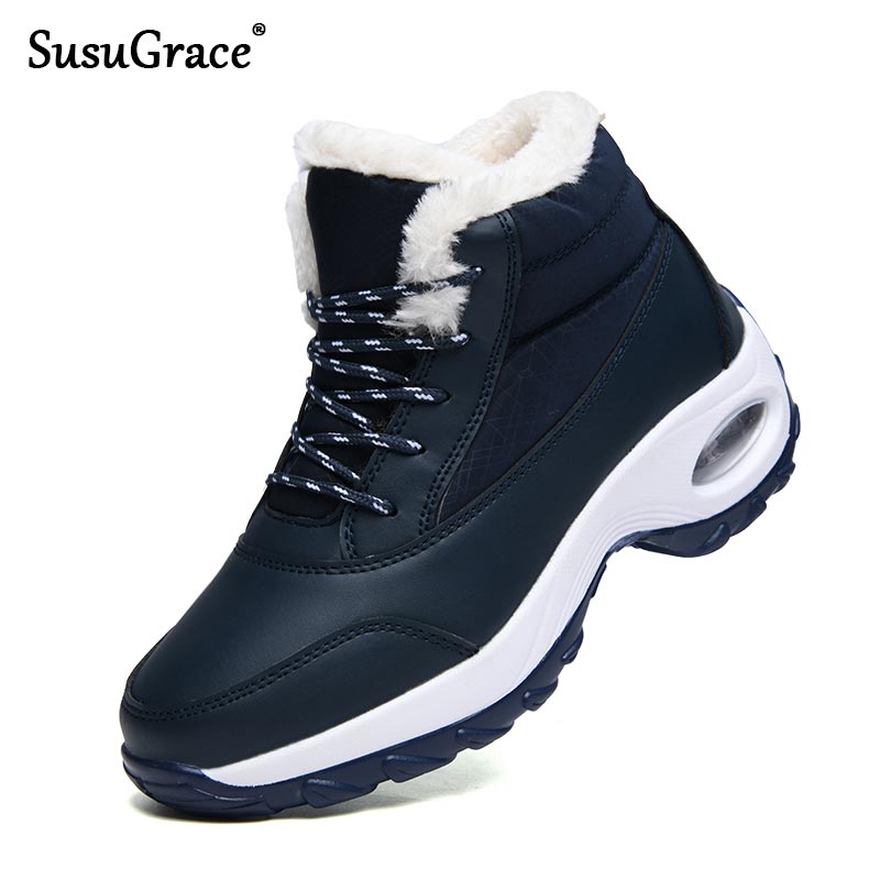 Susugrace New Winter Ankle Boots for Women Plush Waterproof Shoes Female Outdoor Warm Lining Walking Ladies