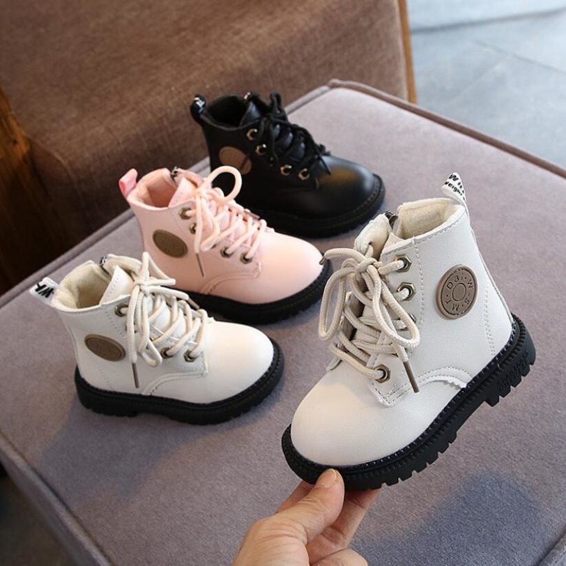 Toddler Girls Boots Winter Children Shoes Plus Velvet Warm Kids Martin Boots Fashion Leather Soft Bottom