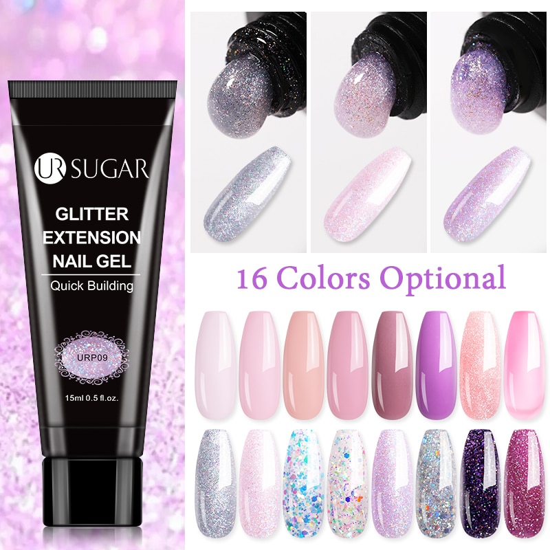 UR SUGAR 15ml Glitter Sequin Extension Nail Gel Soak Off Jelly Colors UV Building Gel Nail