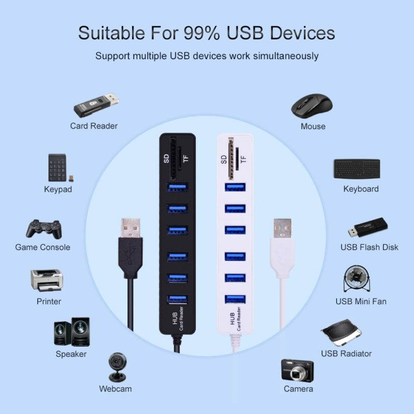 USB Hub Combo 6 Ports 2.0 Micro Card Reader SD/TF High Speed Multi USB Splitter Hub Combo All In One for PC Computer Accessories - Image 2