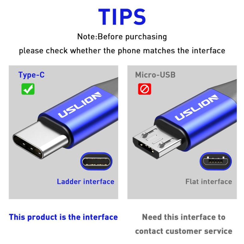 USLION 3A USB Type C Cable Fast Charging Wire for Samsung Galaxy S8 S9 Plus Xiaomi mi9 Huawei Mobile Phone USB C Charger Cable - Image 5