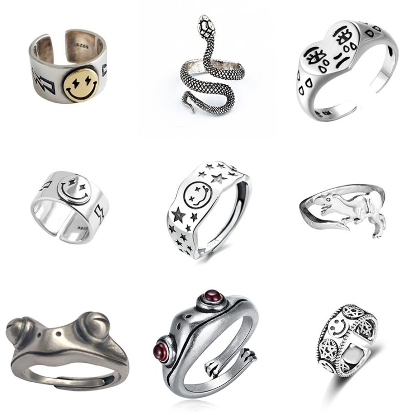 Vintage Silver Color Rings For Women Fashion Girl Men Couple Jewelry Punk Hip Hop Frog Snake