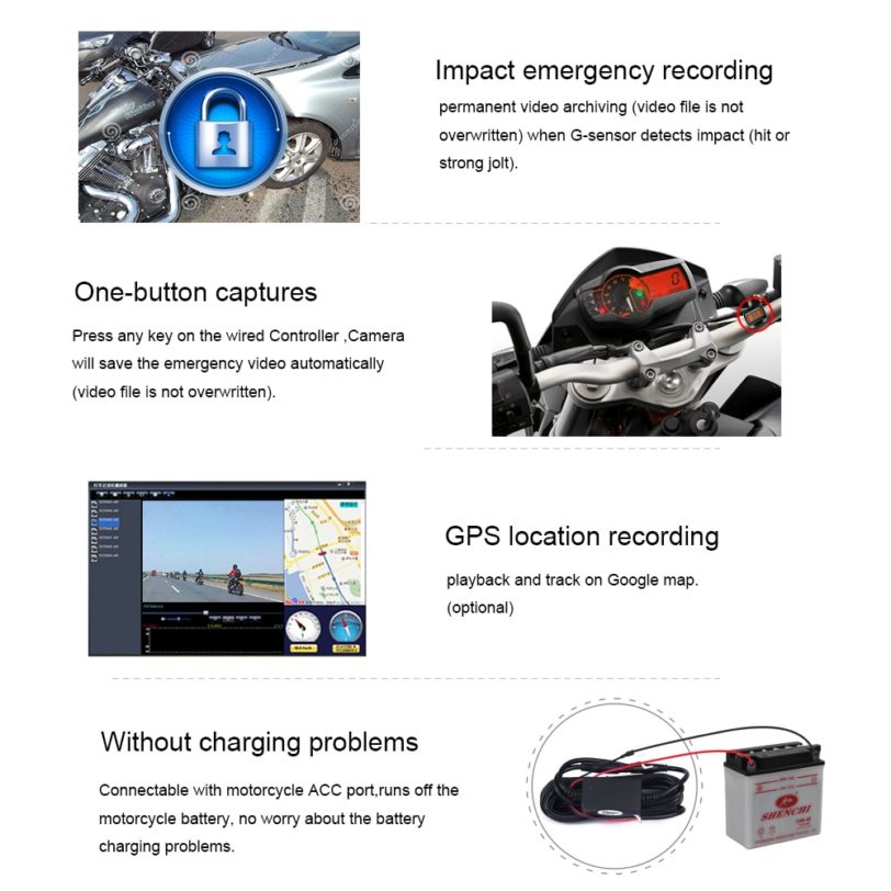 Vsys C6 Motorcycle 2.0"TFT Touch Key Dual HD Waterproof Sync Recording Lens GPS Tracker Dash Car Camera Motorbike Sport DVR - Image 2