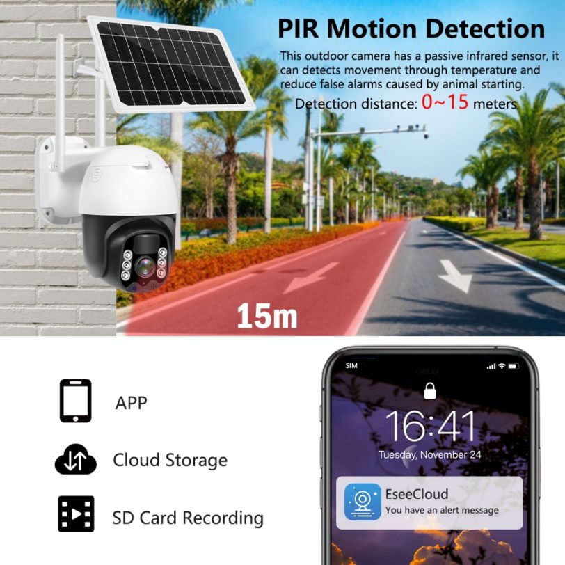 WIFI IP Battery Camera 3MP HD 8W Solar Panel Powered PTZ Security CCTV Surveillance Outdoor Rechargeable Battery Wireless camera - Image 5