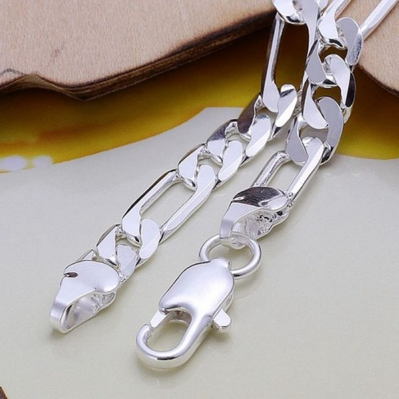 Wedding nice gift Silver color 6MM chain men women Jewelry fashion beautiful Bracelet free shipping stamped , H219 - Image 2