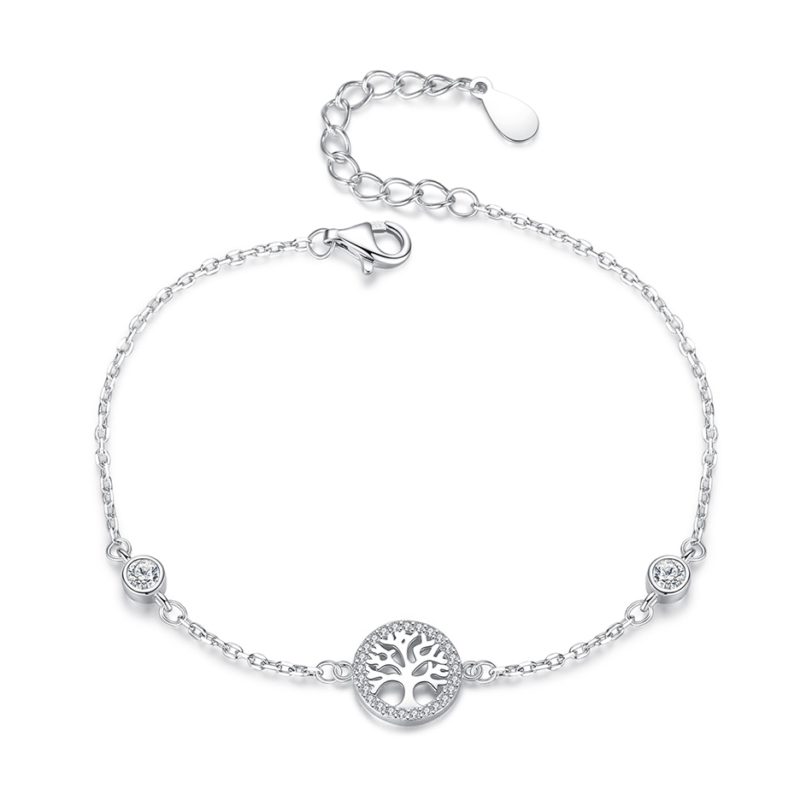 Winter Fashion 925 Sterling Silver Tree of Life Family Tree Clear CZ Charm Bracelet for Women Girls Party Christmas Jewelry Gift - Image 2