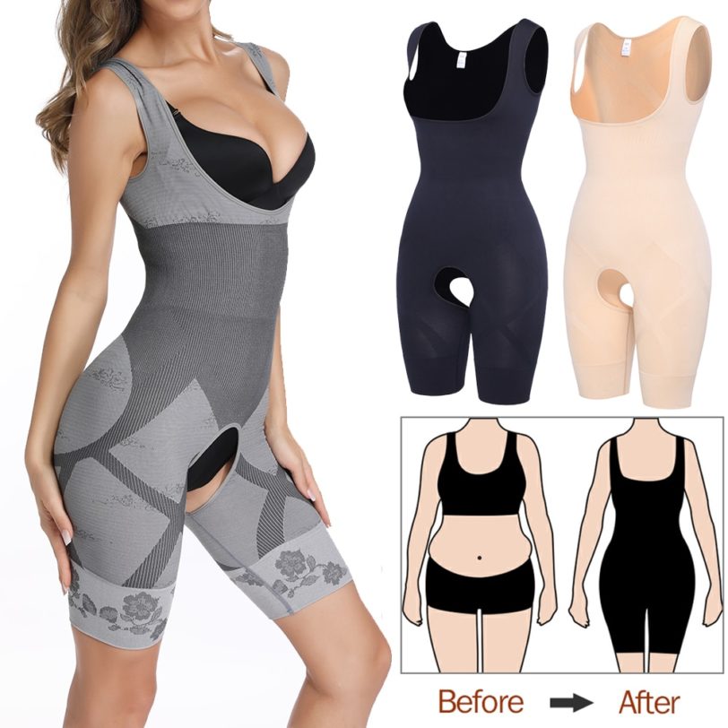 Women Shapewear Full Body Shaper Slimming Bodysuit Open Crotch Corset Waist Trainer Shaping Underwear Postpartum Recovery Sheath