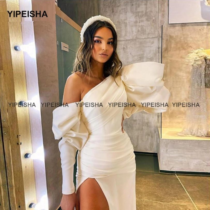 Yipeisha Asymmetric Mermaid Wedding Dresses with Sleeves Side Split Bridal Gowns Ivory Wedding Gown Custom Made - Image 4