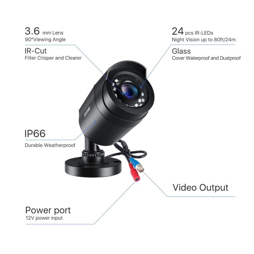 ZOSI 1080P HD-TVI CCTV Security Camera ,3.6mm Lens 24 IR LEDs,80ft Night Vision ,Outdoor Whetherproof Surveillance Camera - Image 2