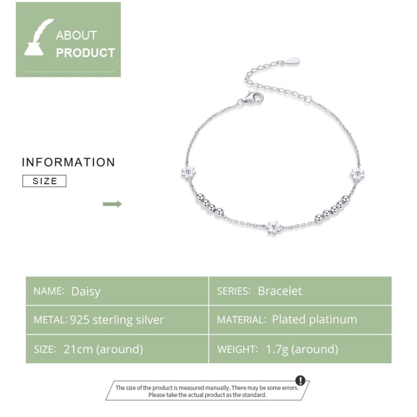 bamoer Daisy Flower Chain Bracelet Genuine 925 Sterling Silver Beads Link Bracelets for Women Fashion Accessory for Girl SCB146 - Image 5