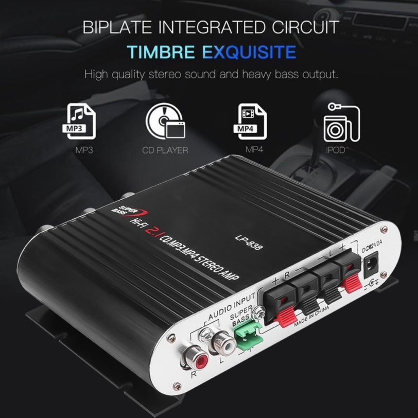 kebidumei LP-838 Power Car Amplifier Hi-Fi 2.1 200W 12V MP3 Radio Audio Stereo Bass Speaker Booster Player for Motorbike Home - Image 2