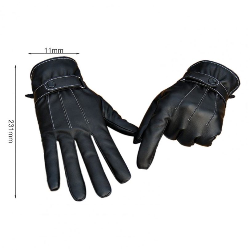 1 Pair Men Winter Soft Leather Cotton Gloves Anti-Skid Cycling Driving Full Finger Touch Screen Warm Gloves Motorcycle Gloves - Image 3