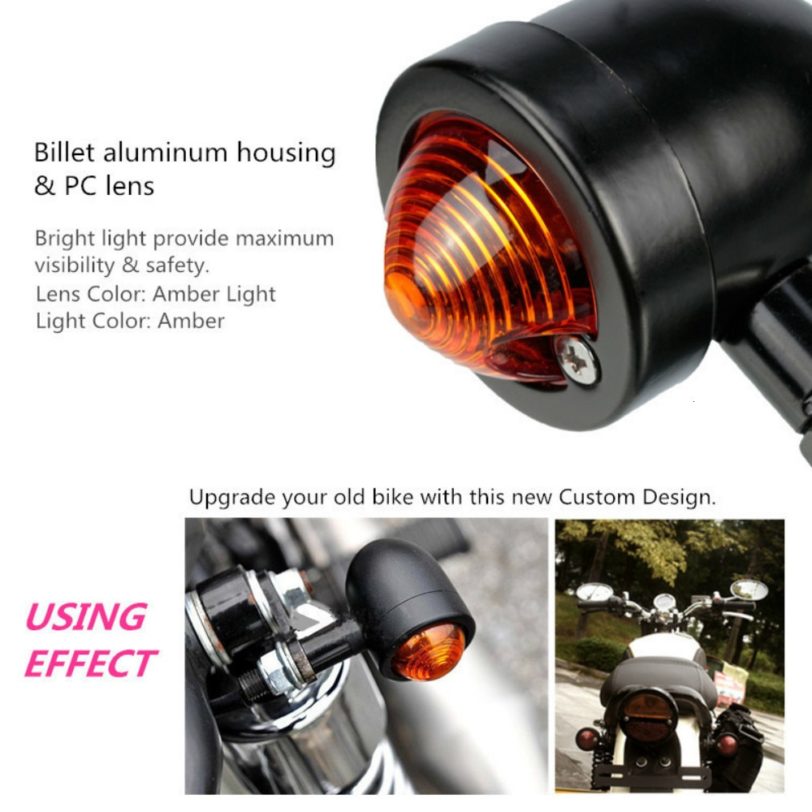 1 Pair Motorcycle Turn Signal Indicator Light Amber Motorbike Blinker Headlight 12v Indicator lamp Bullet Chrome black New - Image 2