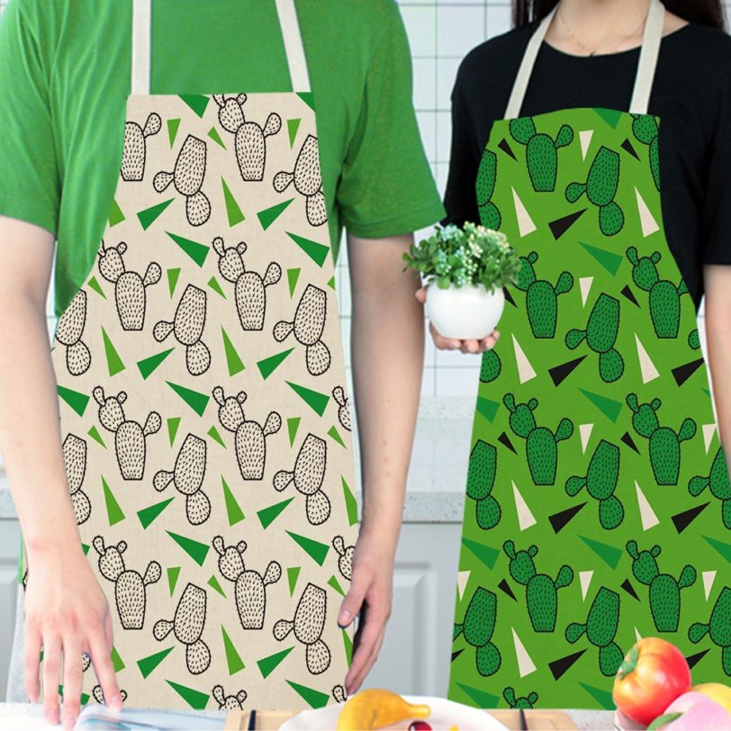 1 Pcs Cactus Pattern Kitchen Apron for Woman Sleeveless Cotton Linen Aprons Home Cooking Baking Bibs Cleaning Tools - Image 4