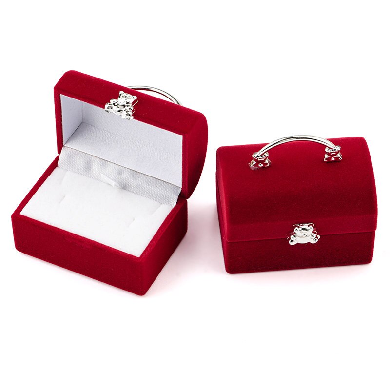 1 Piece Small Jewelry Box Velvet wedding Ring box Necklace Display Box Cute Bear Gift box 3