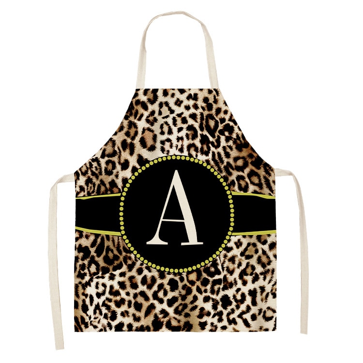 1Pcs Leopard Letter Pattern Kitchen Sleeveless Aprons Cotton Linen Bibs 53 65cm Household Cleaning Pinafore Home 3