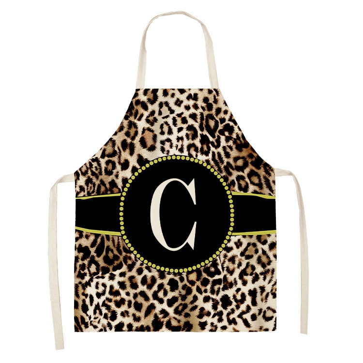 1Pcs Leopard Letter Pattern Kitchen Sleeveless Aprons Cotton Linen Bibs 53 65cm Household Cleaning Pinafore Home 4