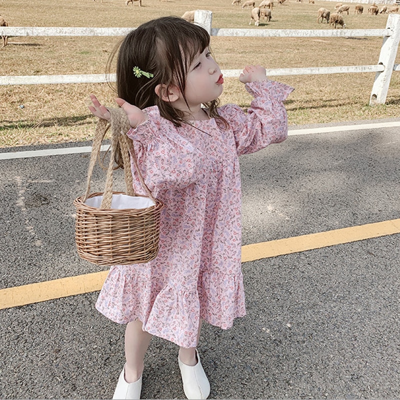 2 10 Years Old Autumn New Style Children s Korean Floral Long Sleeved Skirt Girl Baby 1