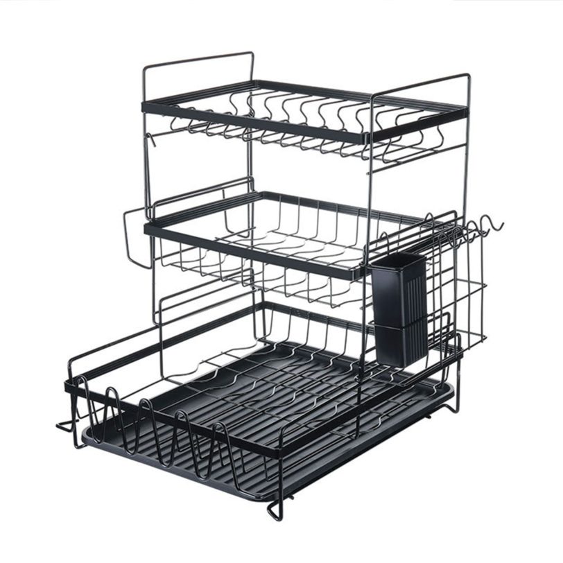 2/3 Tiers Stainless Steel Dish Drying Rack with Drainboard Countertop Utensil Holder Kitchen Counter Drainer Cutlery Shelves - Image 5