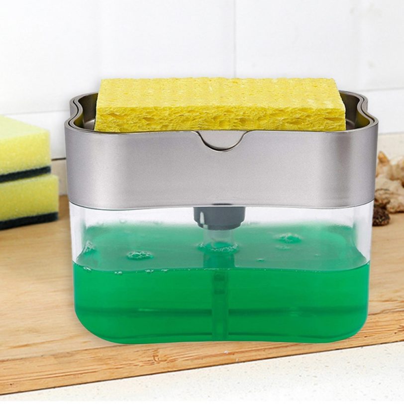 2 in 1 Scrubbing Liquid Detergent Dispenser Press-type Liquid Soap Box Pump Organizer with Sponge Kitchen Tool Bathroom Supplies - Image 3