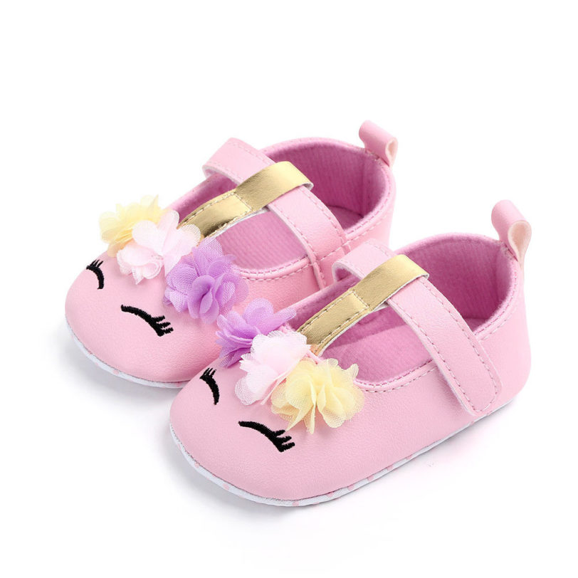 2019 Brand New Toddler Baby Girls Flower Unicorn Shoes PU Leather Shoes Soft Sole Crib Shoes Spring Autumn First walkers 0-18M - Image 4