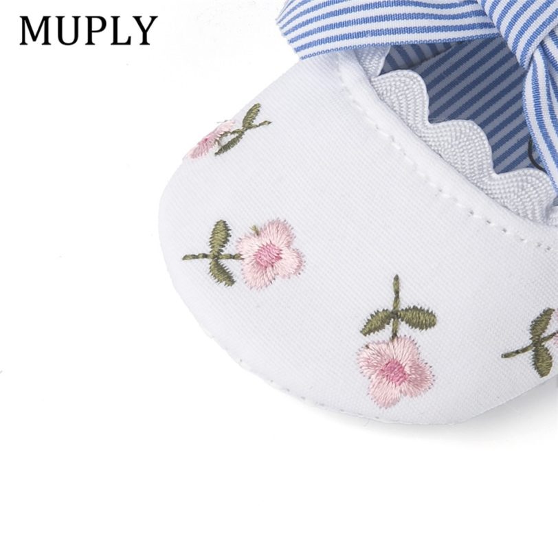 2019 Floral Embroidery Baby Shoes For Newborn Baby Girl Striped Bow First Walker Soft Soles Cute Toddler Anti-Slip Princess Shoe - Image 4