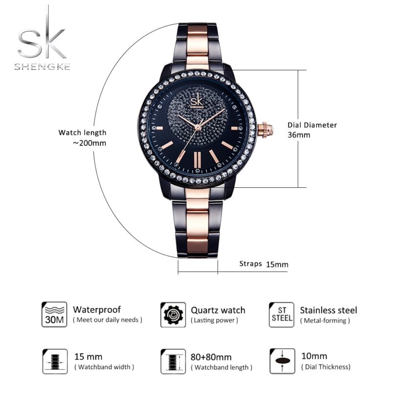 2019 Shengke Rose Gold Watch Women Quartz Watches Ladies Top Brand Crystal Luxury Female Wrist Watch Girl Clock Relogio Feminino - Image 5