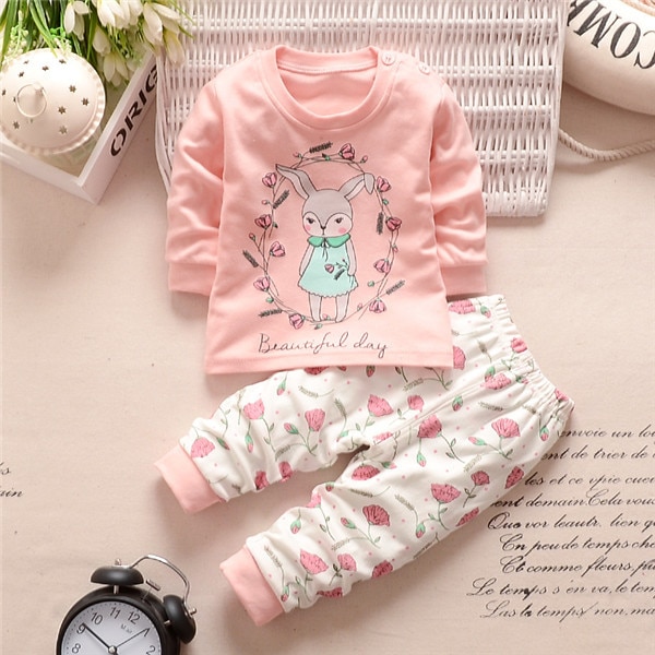 2021 Baby Boys Girls Clothing Sets Infant Clothes Suits Long sleeved T Shirt Pants Kids Children 2