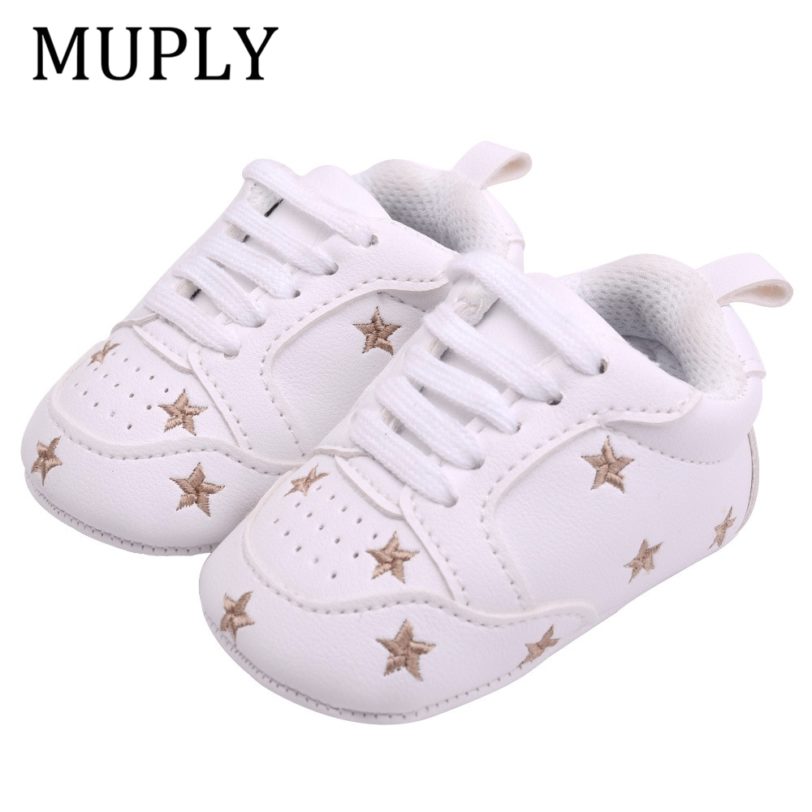 2021 Baby Shoes For Newborn Baby Boys Girls Print Heart Star Pattern First Walkers Kids Toddlers Soft Sole PU Sneakers For 0-18M - Image 4