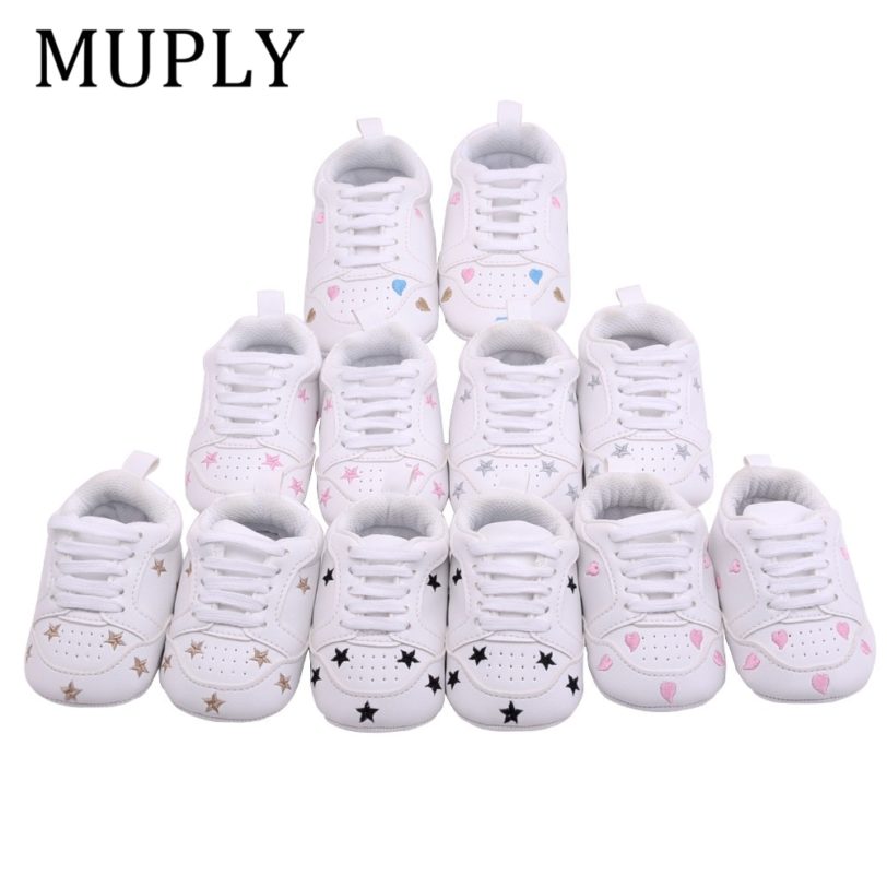 2021 Baby Shoes For Newborn Baby Boys Girls Print Heart Star Pattern First Walkers Kids Toddlers Soft Sole PU Sneakers For 0-18M - Image 6