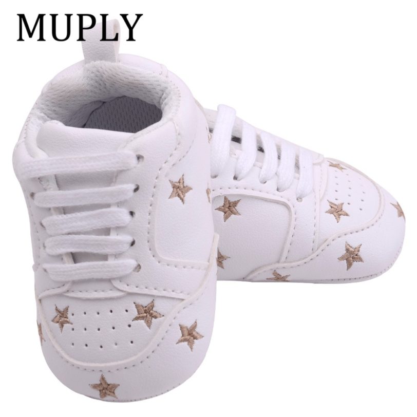 2021 Baby Shoes For Newborn Baby Boys Girls Print Heart Star Pattern First Walkers Kids Toddlers Soft Sole PU Sneakers For 0-18M - Image 2