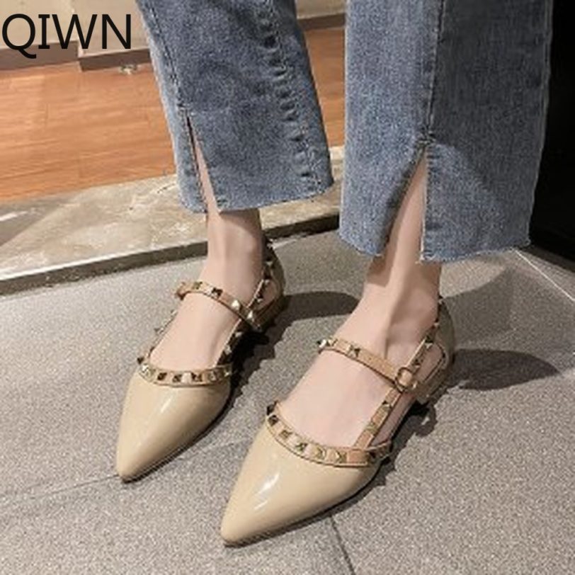 2021 Brand Women's Shoes Pointed Toe Low Heels Sandals Women Fashion Rivet Causal Dress Shoes Woman Elegant Thick Heels Shoe - Image 5