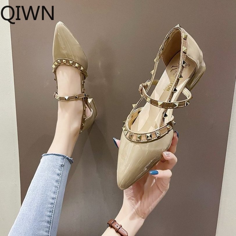 2021 Brand Women's Shoes Pointed Toe Low Heels Sandals Women Fashion Rivet Causal Dress Shoes Woman Elegant Thick Heels Shoe - Image 2