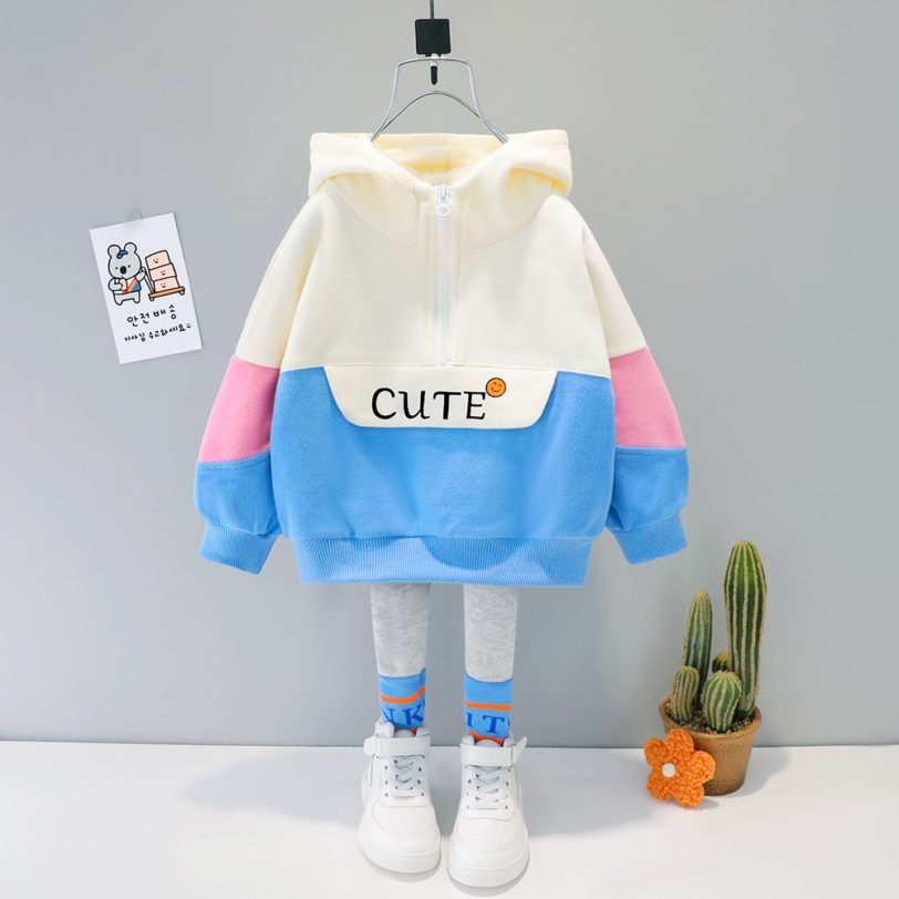 2021 Hot Infant Baby Girl Hooeded Casual Clothes Outfit Set Spring Letter Top Solid Color Long Trousers 1 2 3 4 Years - Image 2