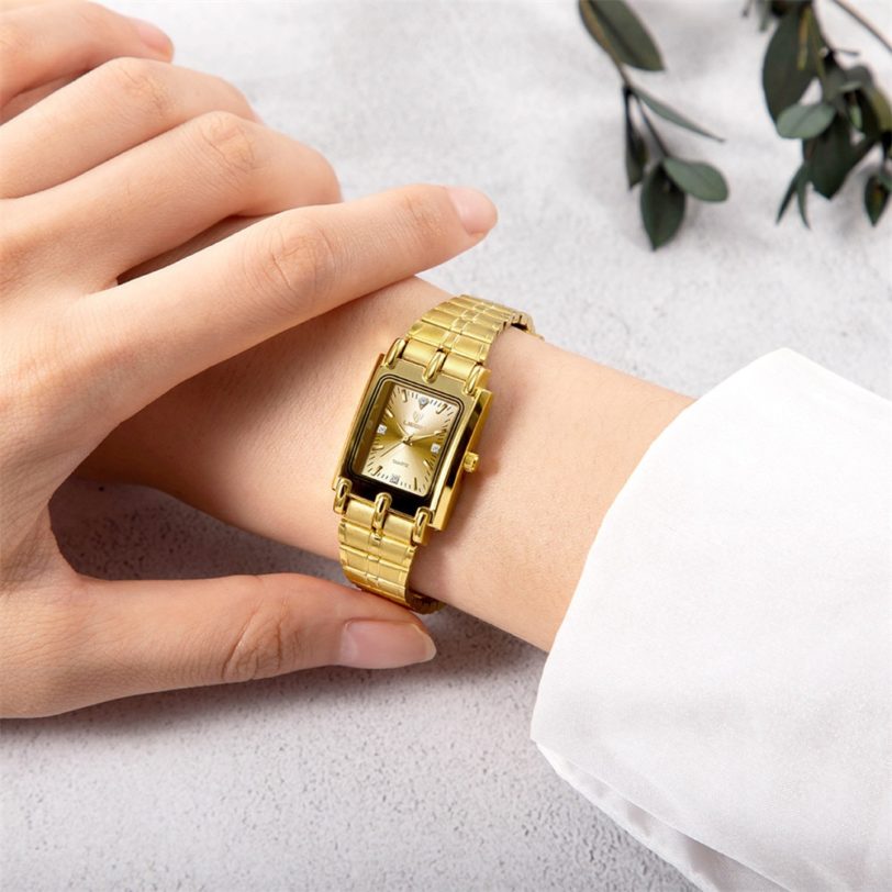 2021 Luxury Gold Steel Bracelet Wristwatches Female Male Clock Golden Quartz Watch For Men Women Watches relogio masculino L1018 - Image 2