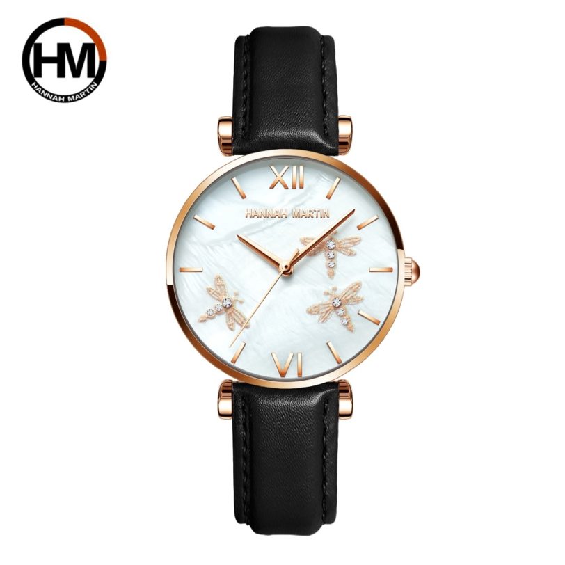 2021 New Dragonfly Design White Oyster Scallop Dial Japan Quartz Ladies Watch Akoya Pearl Shell Stainless Steel Women Watches - Image 4