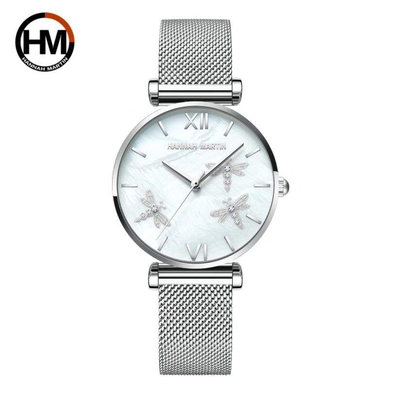 2021 New Dragonfly Design White Oyster Scallop Dial Japan Quartz Ladies Watch Akoya Pearl Shell Stainless Steel Women Watches - Image 5