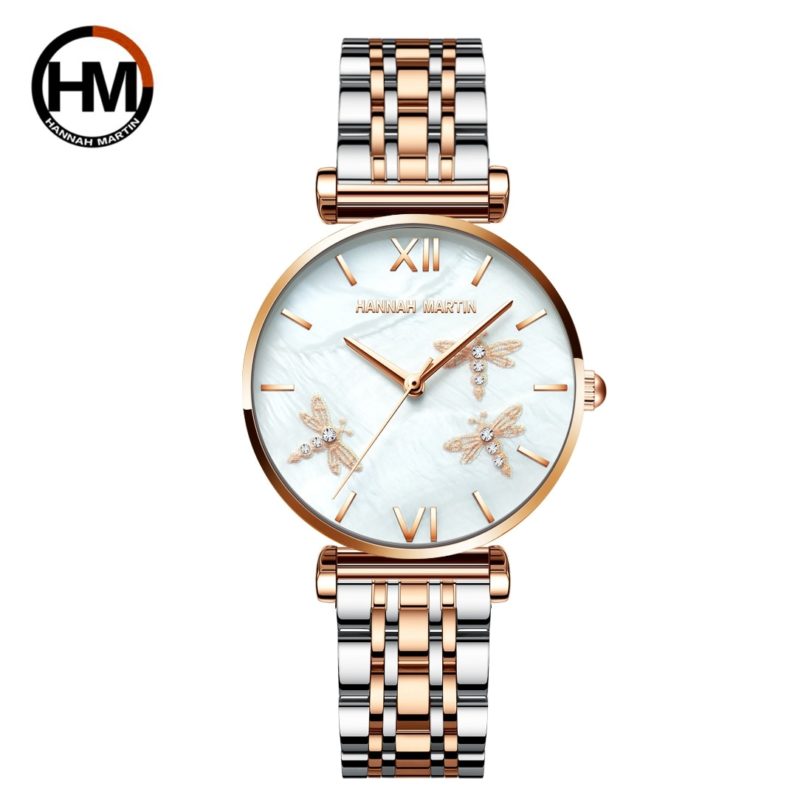 2021 New Dragonfly Design White Oyster Scallop Dial Japan Quartz Ladies Watch Akoya Pearl Shell Stainless Steel Women Watches - Image 2