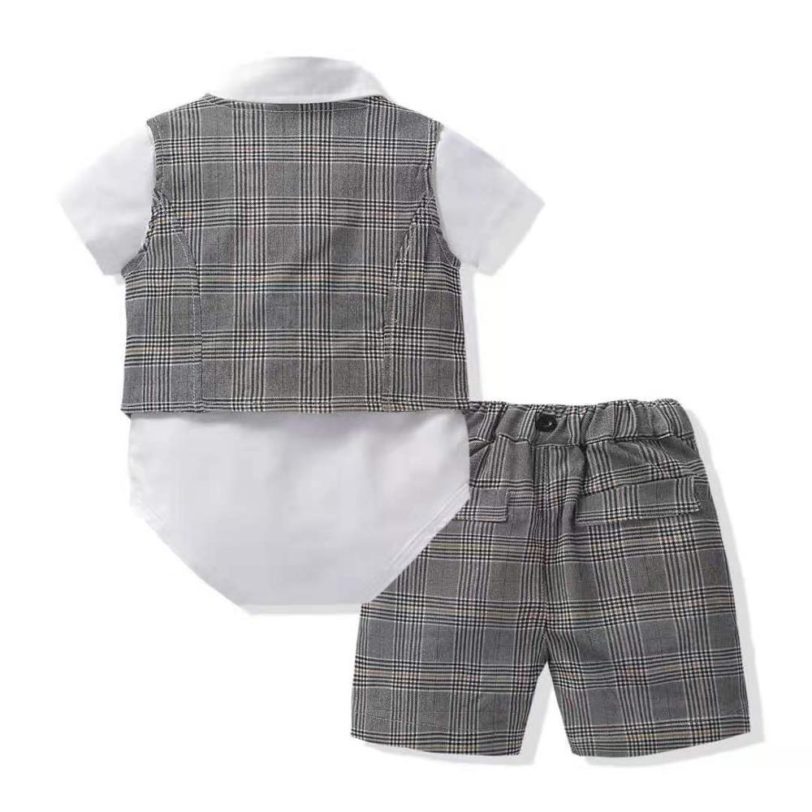 2021 New Summer Baby Clothing Newborn Boys Cotton Outfits 7 PCS/Set Formal Children Party Birthday Dresses Kids Plaid Costume - Image 2