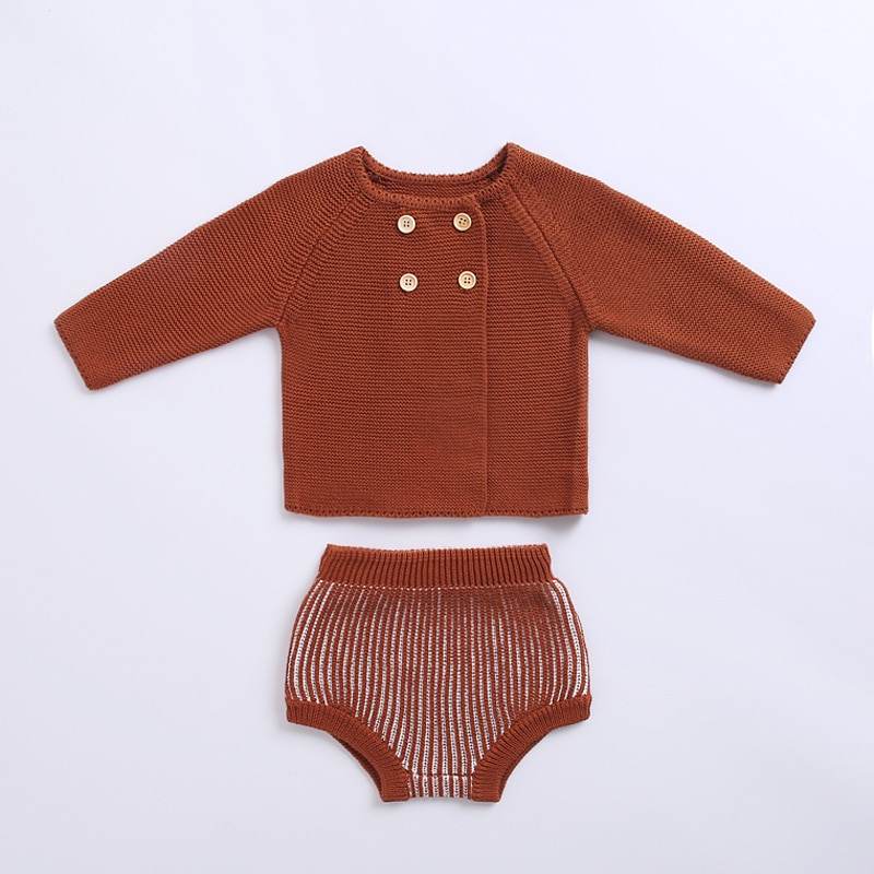 2021 NewBaby Girl Clothes Cotton Knit Set Baby Coat and Shorts Spring Autumn Infant Clothing Suit 1