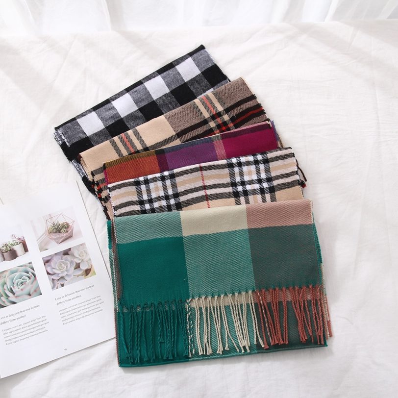 2021 Spring Children's Scarf Match Mother Kids Warm Narrow Shawl Korean Style Faux Woolen Baby Thick Warm Long Plaid Boys Girls - Image 6