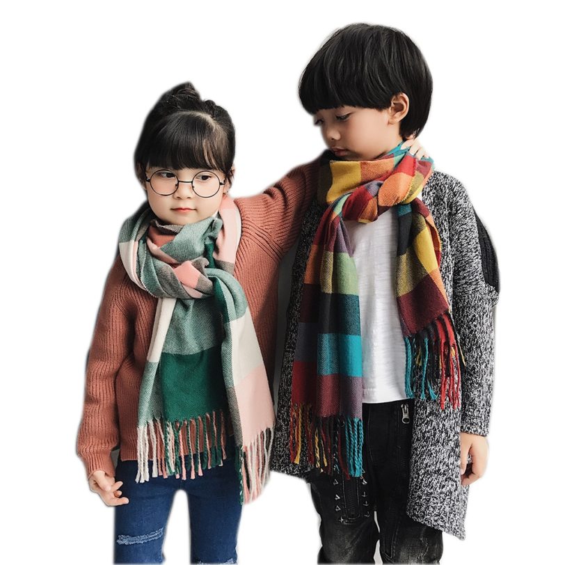 2021 Spring Children's Scarf Match Mother Kids Warm Narrow Shawl Korean Style Faux Woolen Baby Thick Warm Long Plaid Boys Girls - Image 2