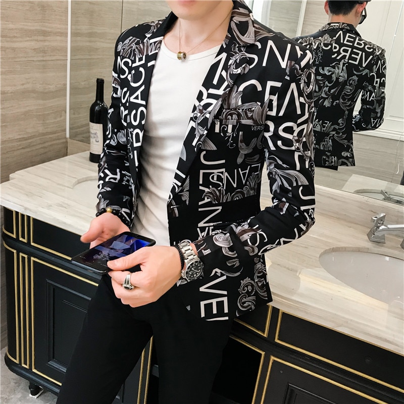 2021 Spring and Autumn Fashion New Men s Casual Letter Printing Long Sleeve Slim Suit Blazers 1
