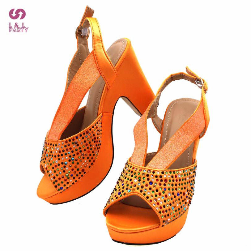 2021 Winter Fashionable Italian Women Design Shoes Matching Bag Set in Orange Color Slingback Sandals with Platform for Party - Image 4