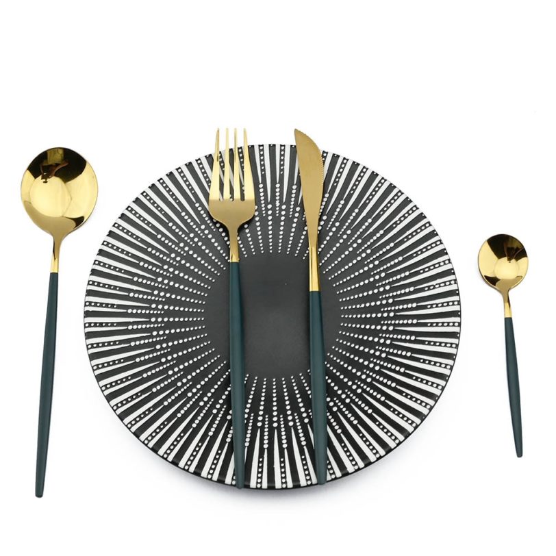 24Pcs Stainless Steel Dinnerware Set Kitchen Green Gold Cutlery Set Knife Fork Spoon Flatware Tableware Minimalist Silverware - Image 6